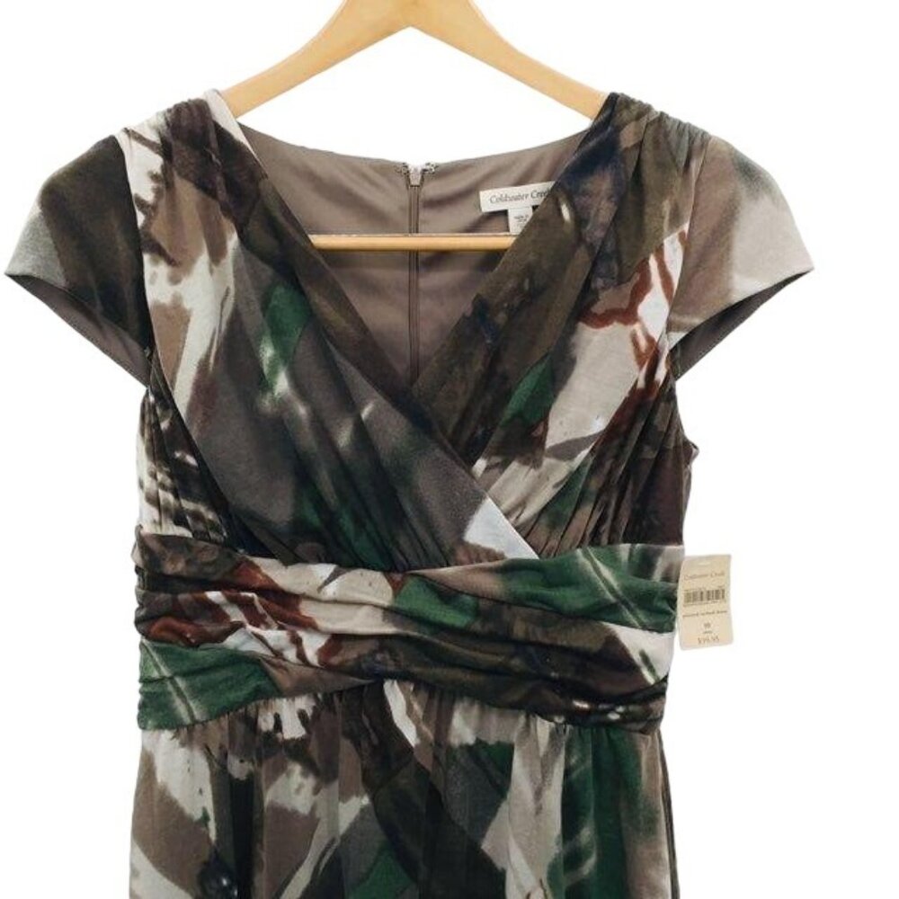 Coldwater Creek Dress Womens 10 NEW Printed Ruched Cap Sleeve Lined Fall - Picture 3 of 12